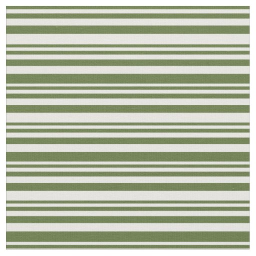 Dark Olive Green and Mint Cream Lined Pattern Fabric