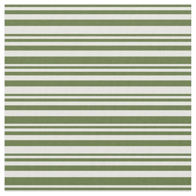 Dark Olive Green and Mint Cream Lined Pattern Fabric (Close Up)