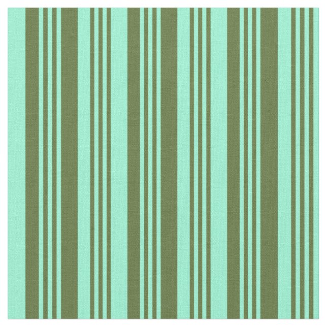 Dark Olive Green & Aquamarine Colored Pattern Fabric (Close Up)