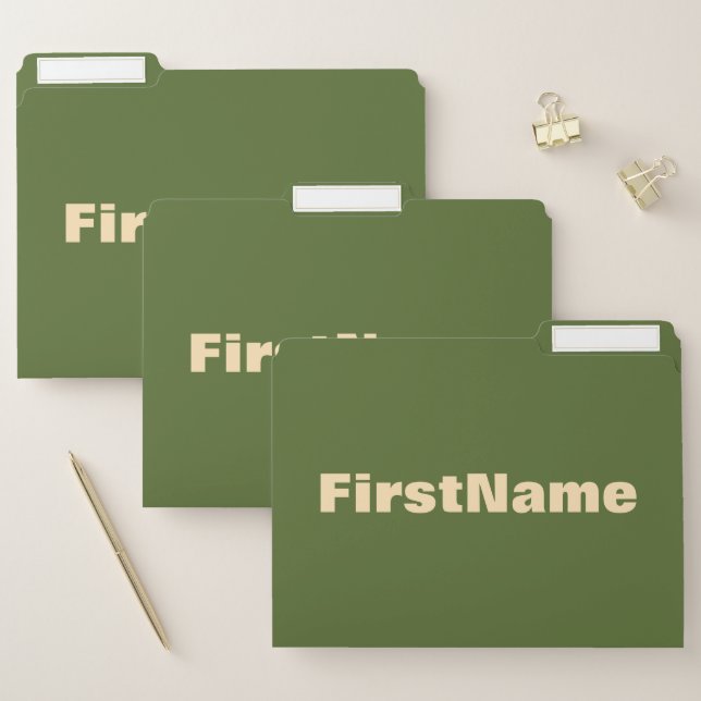 Dark Olive Green Background + Beige Bold Name File Folder (Set)