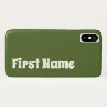 [ Thumbnail: Dark Olive Green Background W/ Ivory Bold Name Case ]