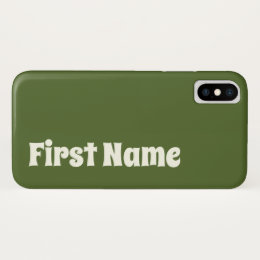 Dark Olive Green Background w/ Ivory Bold Name iPhone X Case