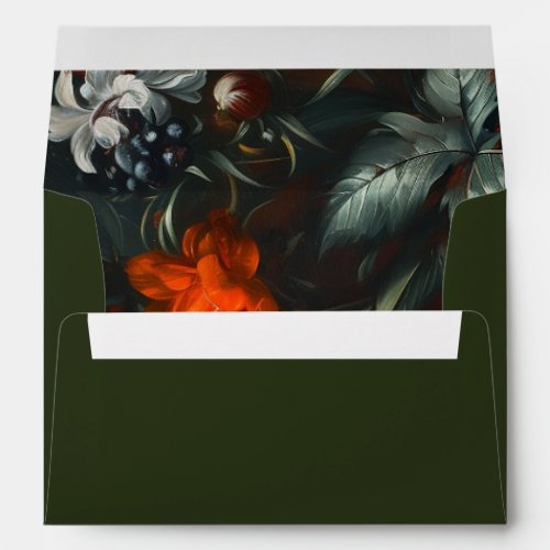 Dark Olive Green Baroque Fine Art Floral Painting Envelope