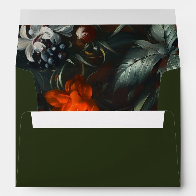 Dark Olive Green Baroque Fine Art Floral Painting Envelope (Back (Bottom))