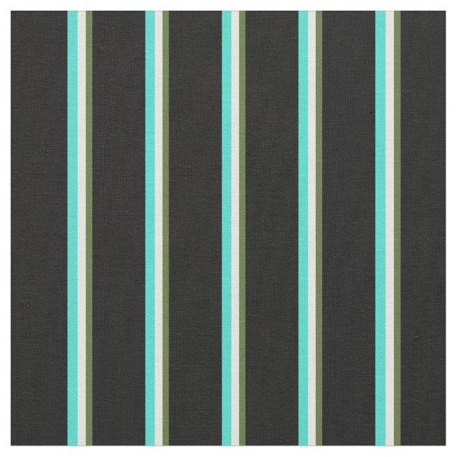 Dark Olive Green, Beige, Turquoise, and Black Fabric (Close Up)