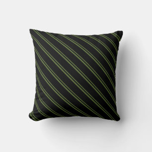 Dark Olive Green & Black Colored Lined Pattern Throw Pillow