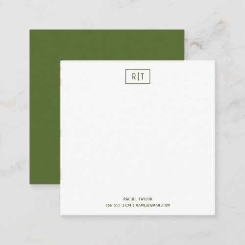 Dark Olive Green Budget Monogram Simple Modern Note Card