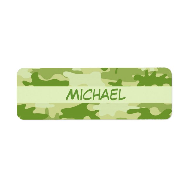 Dark Olive Green Camo Camouflage Name Personalized Label (Front)