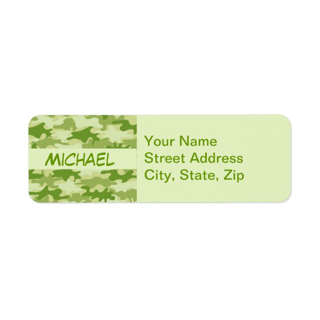 Dark Olive Green Camo Camouflage Personalized Name Label (Front)