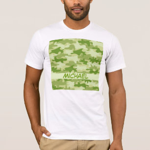Dark Olive Green Camo Camouflage Personalized Name T-Shirt