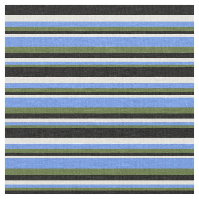 Dark Olive Green, Cornflower Blue, Beige & Black Fabric (Close Up)