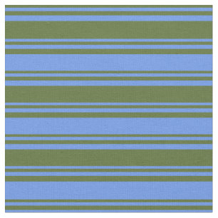 Dark Olive Green & Cornflower Blue Colored Lines Fabric