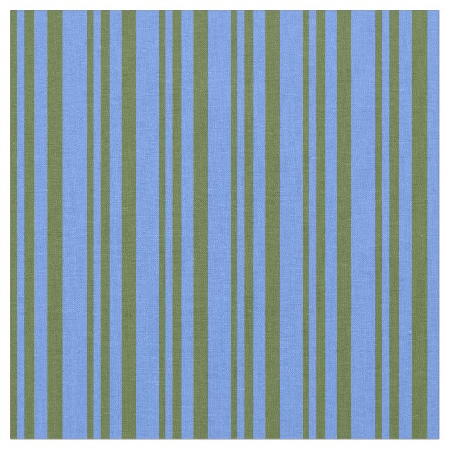 Dark Olive Green & Cornflower Blue Pattern Fabric (Close Up)