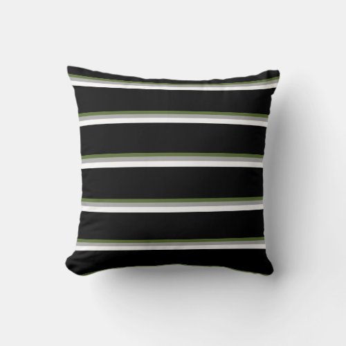 Dark Olive Green Dark Gray White and Black Throw Pillow