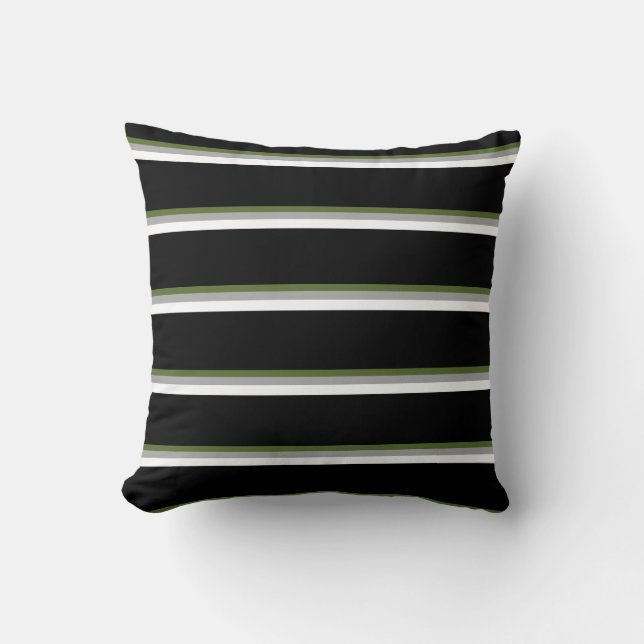 Dark Olive Green, Dark Gray, White, and Black Throw Pillow (Front)