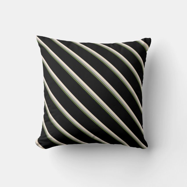 Dark Olive Green, Dark Grey, Beige, and Black Throw Pillow (Front)