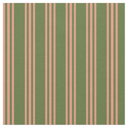 Dark Olive Green & Dark Salmon Lines Fabric