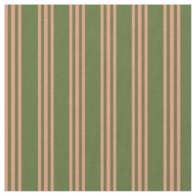 Dark Olive Green & Dark Salmon Lines Fabric (Close Up)