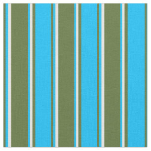 Dark Olive Green, Deep Sky Blue & Mint Cream Fabric