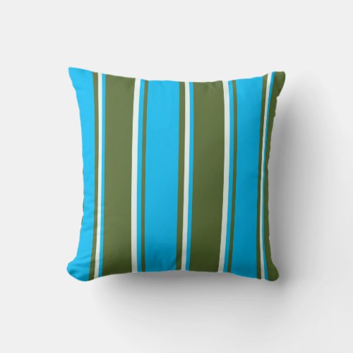 Dark Olive Green Deep Sky Blue  Mint Cream Throw Pillow