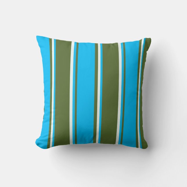 Dark Olive Green, Deep Sky Blue & Mint Cream Throw Pillow (Front)