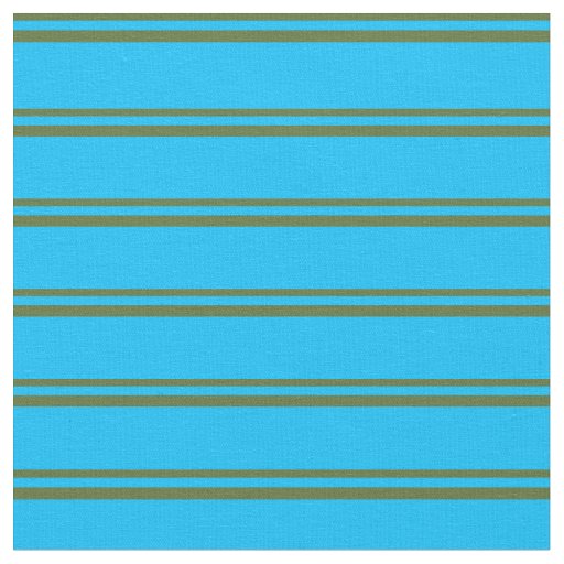 Dark Olive Green & Deep Sky Blue Stripes Fabric