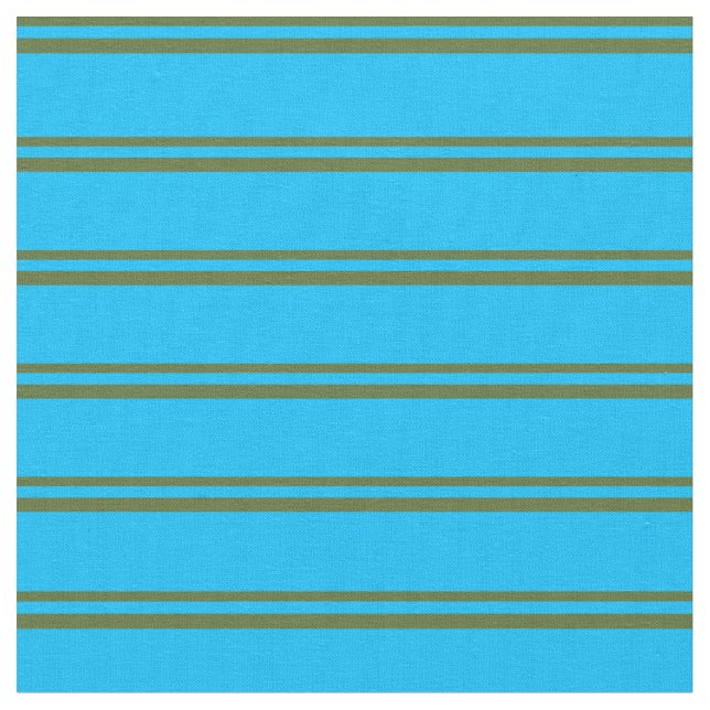 Dark Olive Green & Deep Sky Blue Stripes Fabric (Close Up)