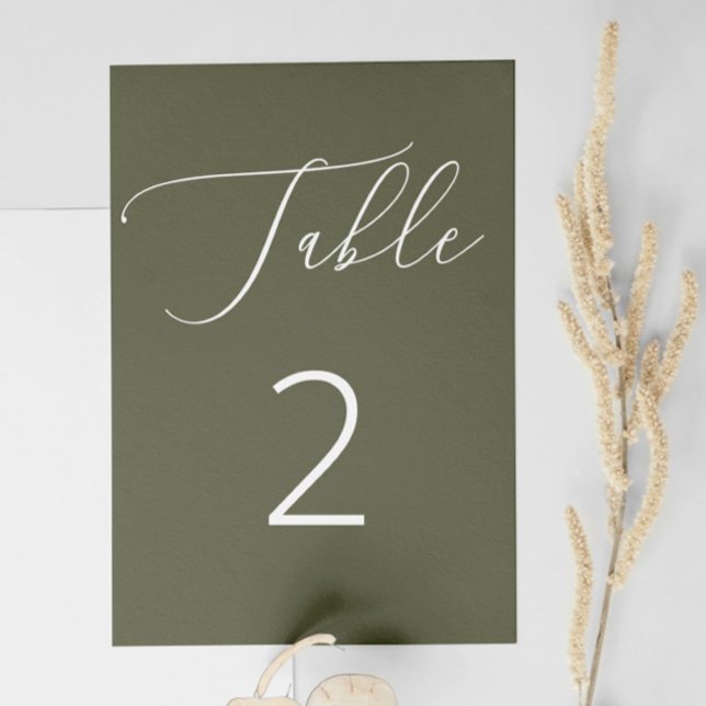 Dark Olive Green Formal Woodland Botanical Wedding Table Number (Creator Uploaded)