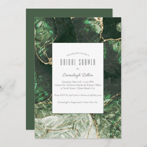 Dark Olive Green Gemstone Bridal Shower Invitation