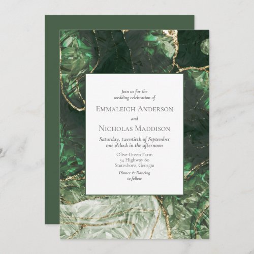 Dark Olive Green Gemstone Illusion Wedding Invitation