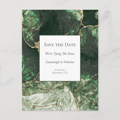Dark Olive Green Gemstone Save the Date Postcard