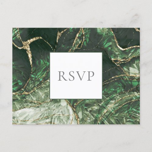 Dark Olive Green Gemstone Wedding RSVP Invitation Postcard