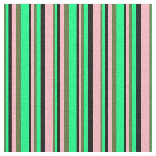 Dark Olive Green, Green, Black & Light Pink Lines Fabric