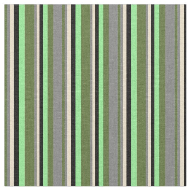 Dark Olive Green, Grey, Tan, Black & Light Green Fabric (Close Up)