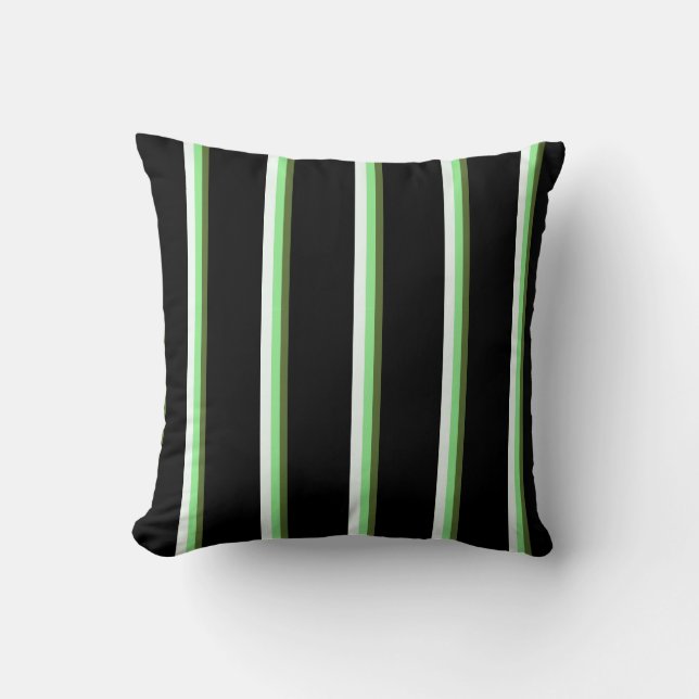 Dark Olive Green, Light Green, Mint Cream & Black Throw Pillow (Front)