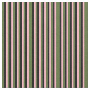 Dark Olive Green, Light Pink & Black Stripes Fabric