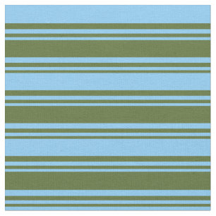 Dark Olive Green & Light Sky Blue Colored Stripes Fabric
