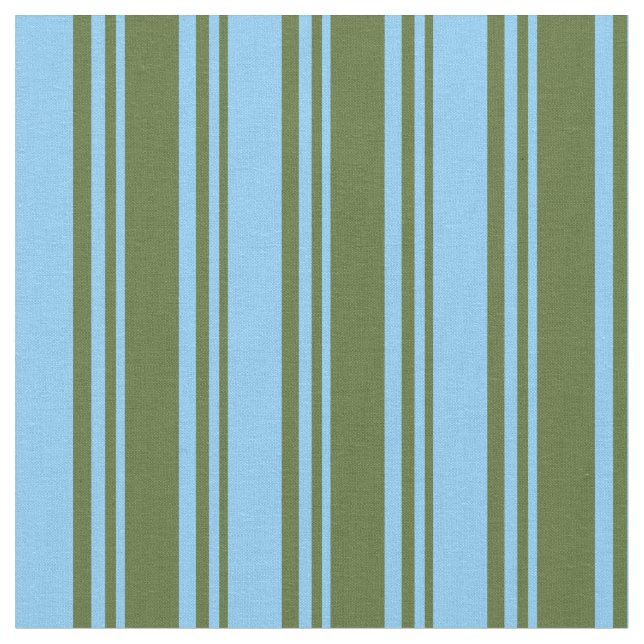 Dark Olive Green & Light Sky Blue Stripes Fabric (Close Up)