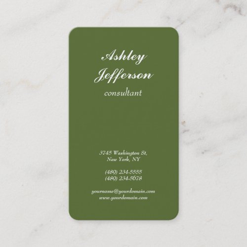 Dark Olive Green Minimalist Script Professional Business Card