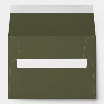 Dark Olive Green Minimalist Woodland Wedding Envelope by RemioniArt at Zazzle