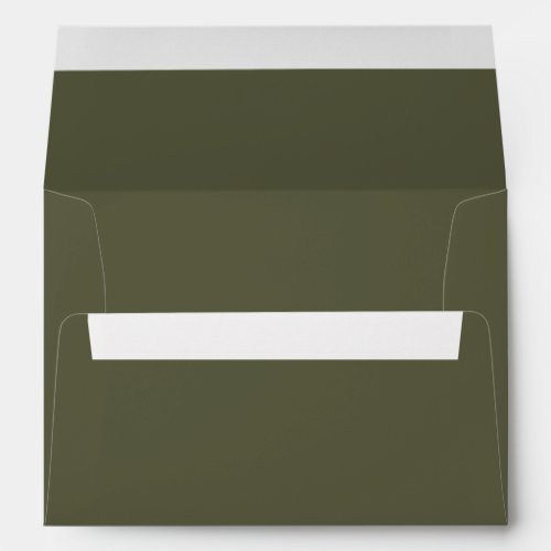 Dark olive green minimalist woodland wedding envelope