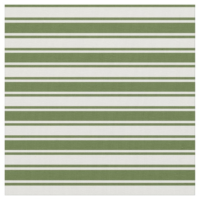 Dark Olive Green & Mint Cream Stripes Fabric (Close Up)