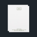 Dark Olive Green Modern Monogram Simple Letterhead<br><div class="desc">Two letter frame monogram with name,  additional line and solid color back. Change or delete any text to suit your needs. A simple way to stay in touch with potential and established business clients.</div>
