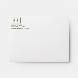 Dark Olive Green Monogram Return Address Envelope