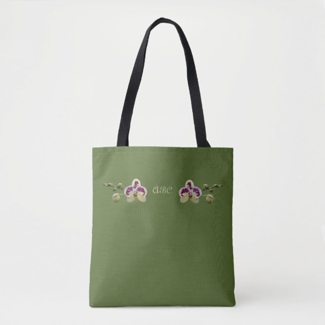 Dark Olive Green Orchids All-Over-Print Tote Bag (Front)