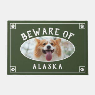 Dark Olive Green Paws Beware of Dog Add Photo Doormat