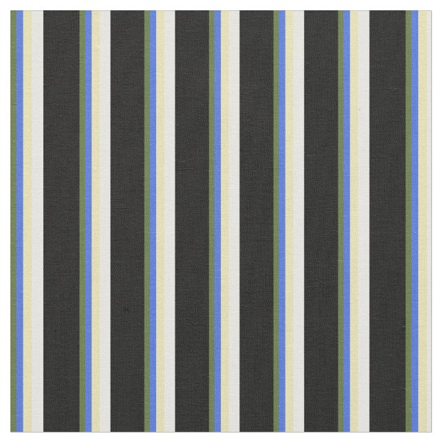 Dark Olive Green, Royal Blue, Tan, White & Black Fabric (Close Up)