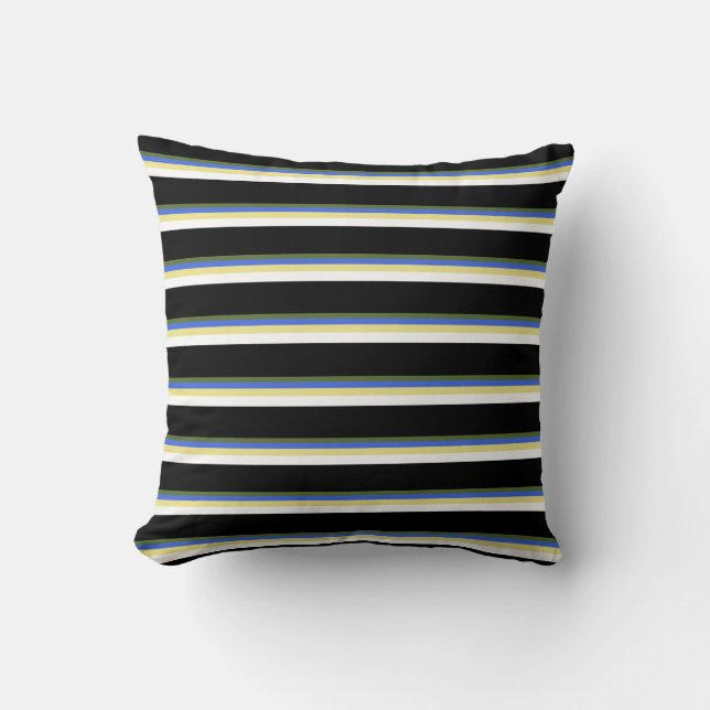 Dark Olive Green, Royal Blue, Tan, White & Black Throw Pillow (Front)