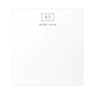 Dark Olive Green Simple Modern Monogram Notepad