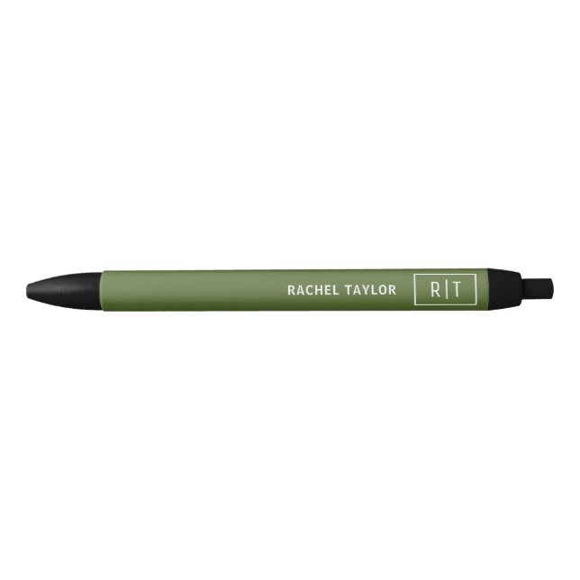 Dark Olive Green Simple Modern Monogram Pen (Front)